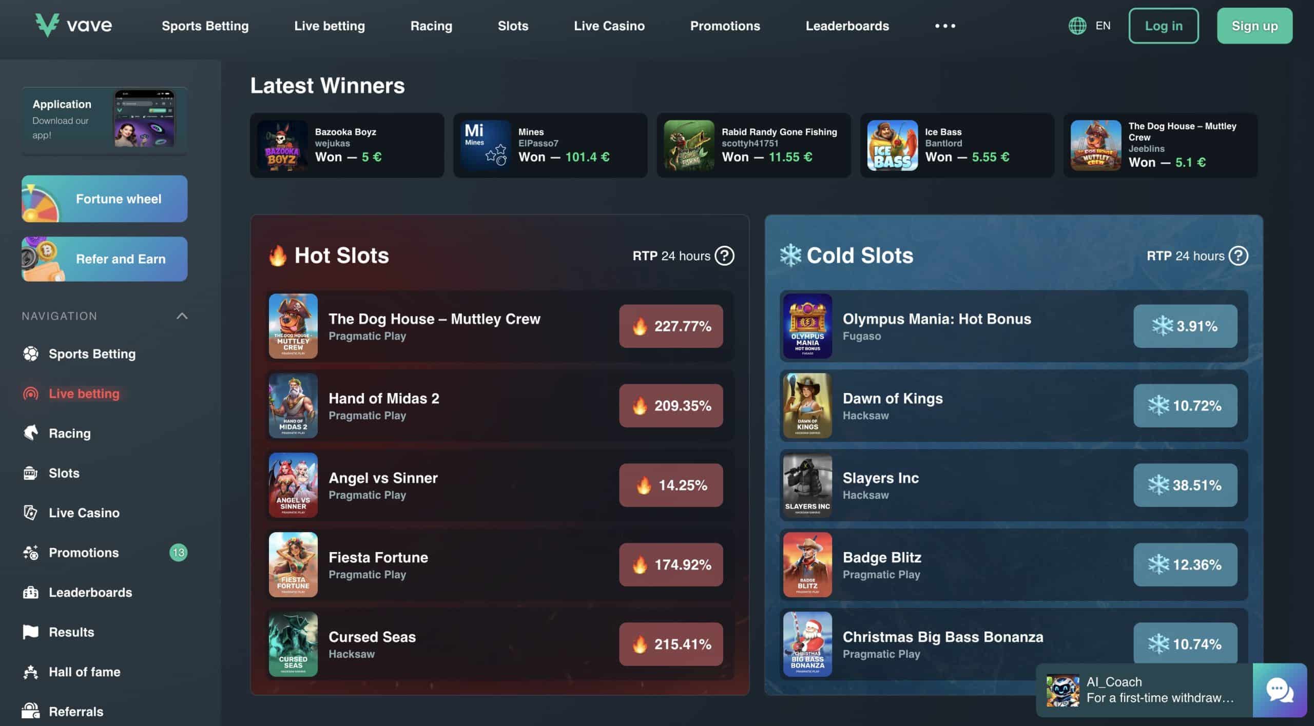 Vave USDT Casino Site